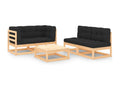 Ensemble de patio extérieur (5 pièces) - Gris anthracite, bois de pin, avec coussins