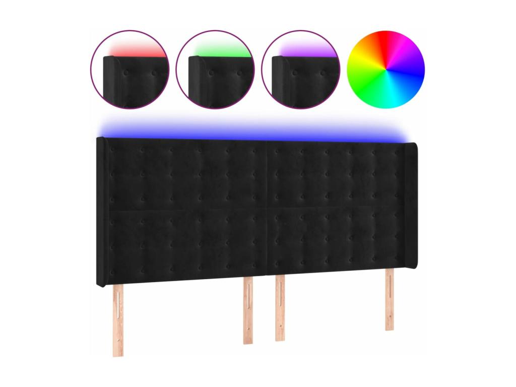 Tête de lit LED noire - Revêtement en velours, 16 x 118/128 cm