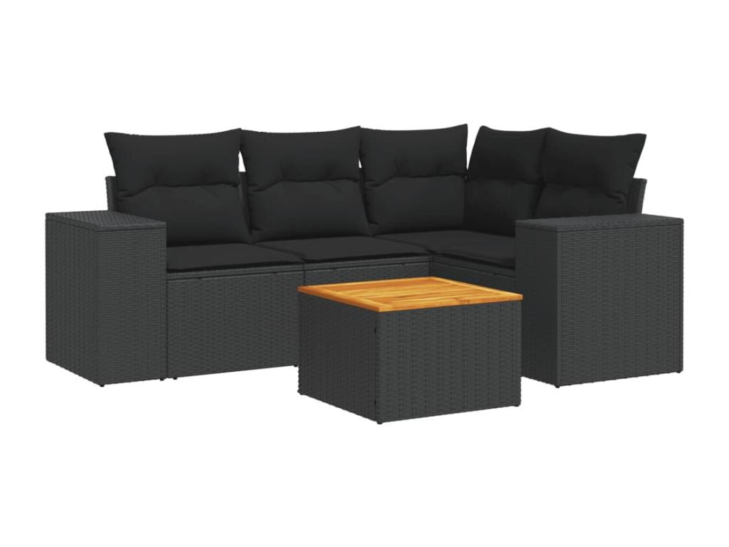 Ensemble de patio extérieur (5 pièces) - Noir, résine tissée, avec coussins