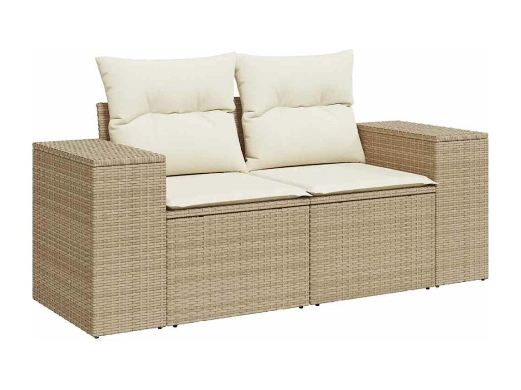 Ensemble de patio extérieur (7 pièces) - Beige, résine tissée, avec coussins