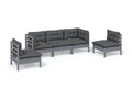 Ensemble de patio extérieur (5 pièces) - Gris, bois de pin, avec coussins