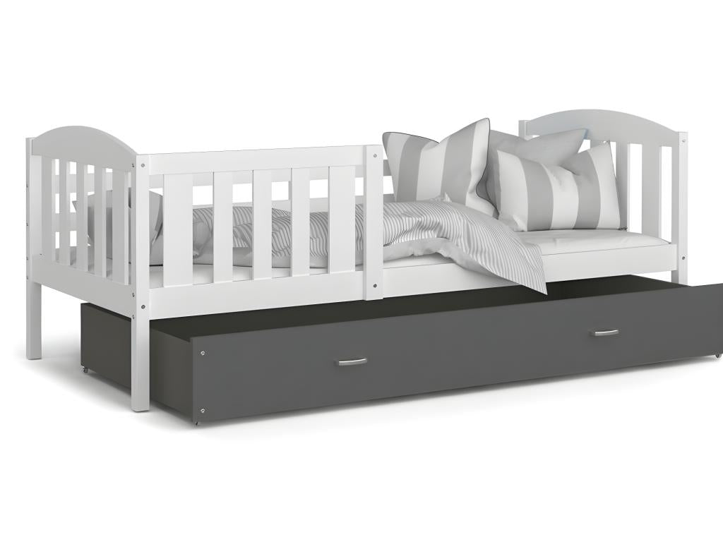 Lit gris avec tiroirs, 90 x 190