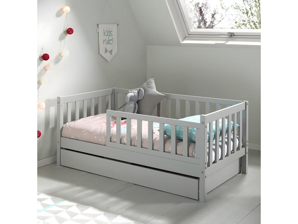 Lit gris avec tiroirs, 70 x 140 cm