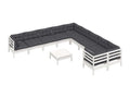 Ensemble de patio extérieur (11 pièces) - Blanc, bois de pin, avec coussins