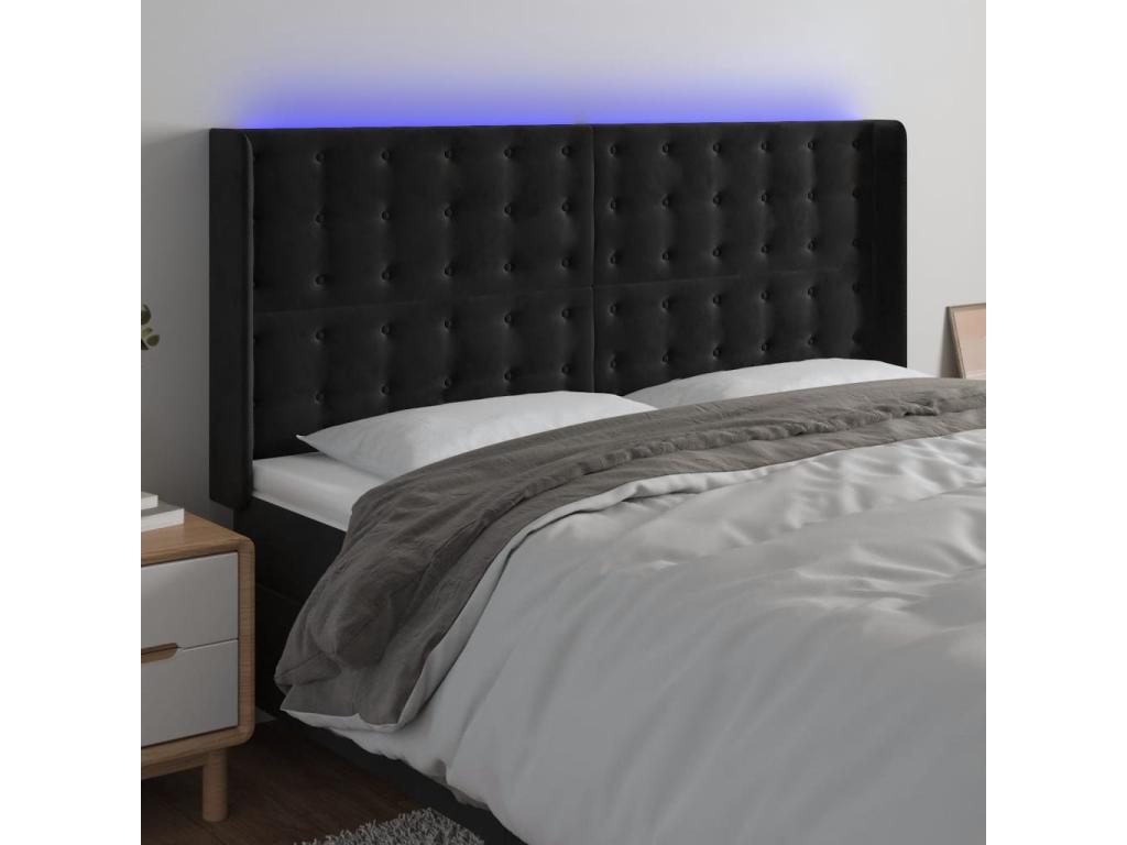 Tête de lit LED noire - Revêtement en velours, 16 x 118/128 cm