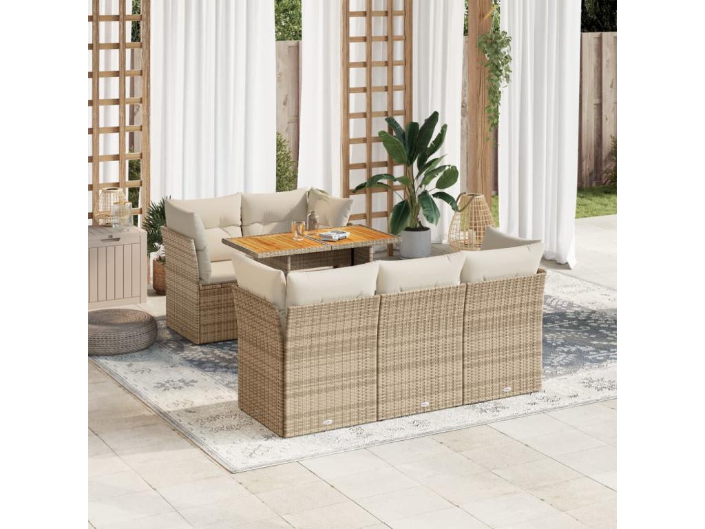Ensemble de patio extérieur (6 pièces) - Beige, résine tissée, avec coussins